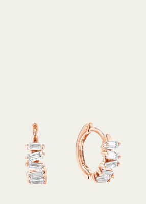 18k Rose Gold Baguette Diamond Huggie Earrings