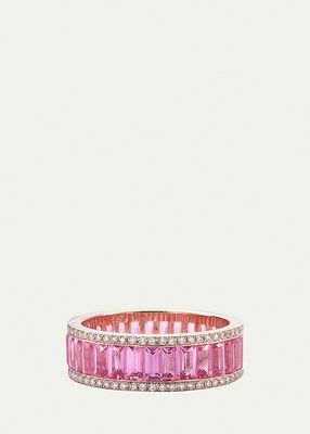 18K Rose Gold Baguette Eternity Ring with Pink Sapphires and Diamonds