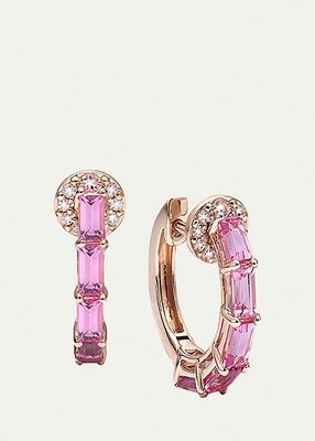 18K Rose Gold Baguette Pink Sapphire and Diamond Hoop Earrings