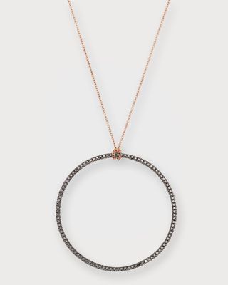 18K Rose Gold Black Diamond Circle on Chain Necklace
