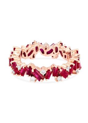 18K Rose Gold Bliss Ruby Eternity Band- 0.27 ct. White Diamond 2.10 ct. Ruby Baguette On Forward Set- 5mm W- Size 6.5