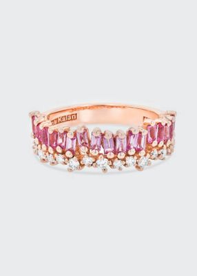18K Rose Gold Bold Forward Double Pink Sapphire Half Band Ring