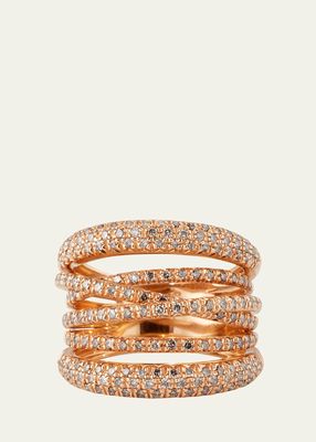 18K Rose Gold Brown Diamond Scribble Band Ring, Size 7