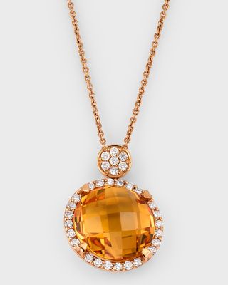 18K Rose Gold Citrine and Diamond Pendant Necklace