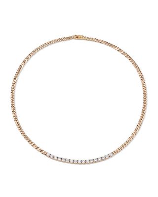 18k Rose Gold Cuban-Link Diamond Line Necklace