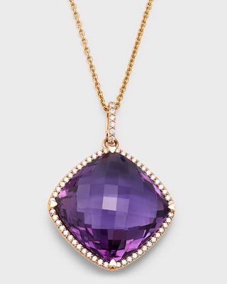 18K Rose Gold Cushion Amethyst and Diamond Pendant Necklace