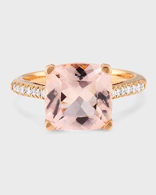 18K Rose Gold Cushion Morganite and Diamond Ring, Size 6