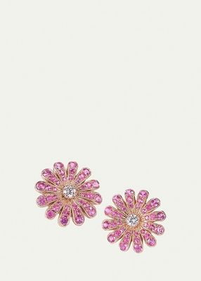 18K Rose Gold Daisy Pink Sapphire Earrings with Diamonds