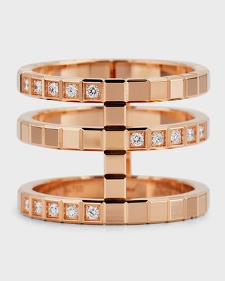 18K Rose Gold Diamond 3-Band Ice Cube Ring, Size 52
