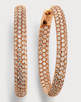 18K Rose Gold Diamond 3-Row Hoop Earrings
