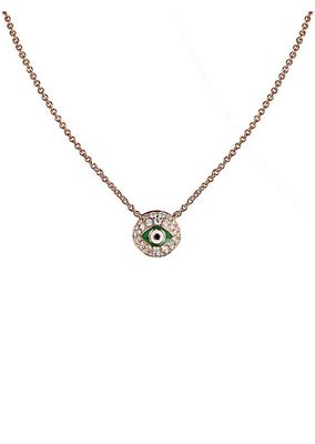 18K Rose Gold, Diamond & Green Enamel Evil Eye Chain Necklace