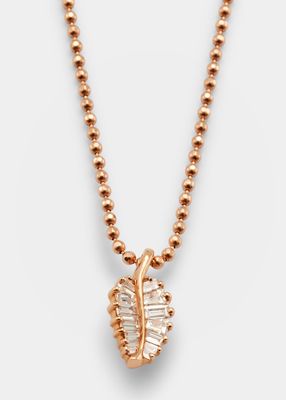18k Rose Gold Diamond Baguette Palm Leaf Necklace