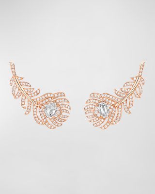 18K Rose Gold Diamond Feather Earrings