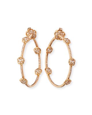 18k Rose Gold Diamond-Flower Hoop Earrings
