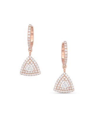 18k Rose Gold Diamond Hoop and Drop Earrings
