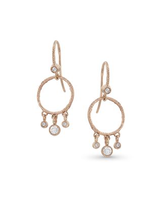 18k Rose Gold Diamond Hoop Drop Fringe Earrings