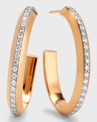 18K Rose Gold Diamond Knife Edge Hoop Earrings