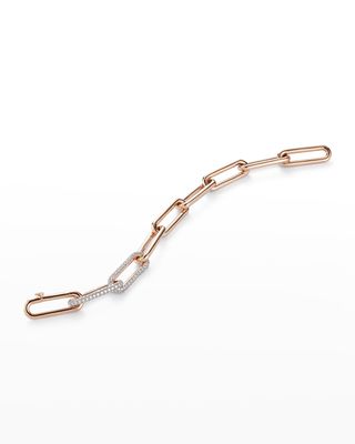 18K Rose Gold Elongated Chain Link Bracelet with 2 White Diamond Links