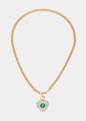 18K Rose Gold Emerald and Diamond Heart Pendant Necklace