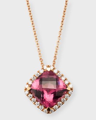 18K Rose Gold Garnet Pendant Necklace with Diamonds