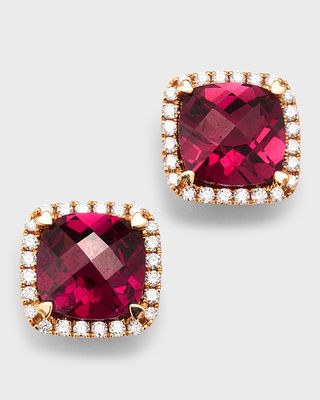 18K Rose Gold Garnet Stud Earrings with Diamonds