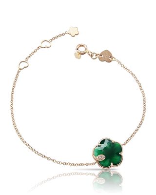 18k Rose Gold Green Agate Floral Bracelet with Diamonds