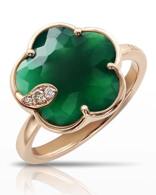 18k Rose Gold Green Agate Floral Ring with Diamonds
