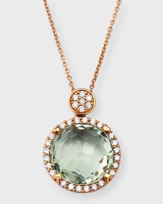 18K Rose Gold Green Prasiolite Pendant Necklace with Diamonds