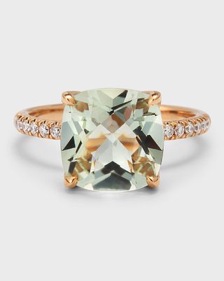 18K Rose Gold Green Quartz Statement Ring with Diamonds, Size 6