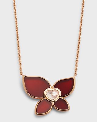 18k Rose Gold Happy Butterfly Carnelian Pendant Necklace