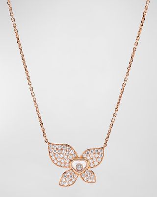 18K Rose Gold Happy Butterfly Diamond Pendant Necklace