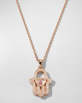 18K Rose Gold Happy Diamonds Hand Ruby & Diamond Pendant Necklace