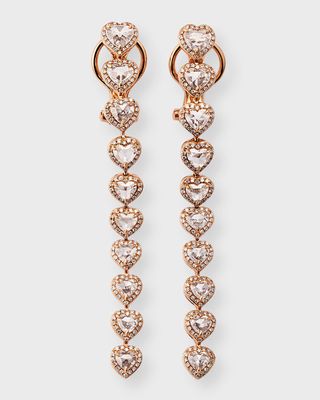 18K Rose Gold Heart Diamond Dangle Earrings