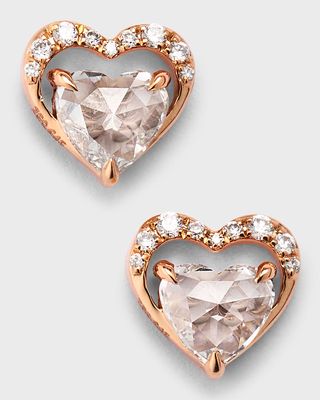 18K Rose Gold Heart Diamond Stud Earrings