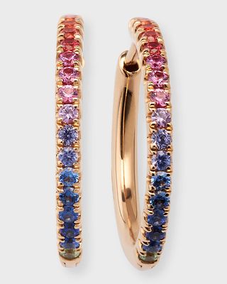 18K Rose Gold Hinged Rainbow Sapphire Hoop Earrings