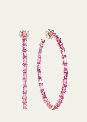 18K Rose Gold Hoop Earrings with Pink Sapphires and Diamonds