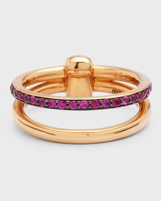 18K Rose Gold Iconica Ring with Rubies, Size 57