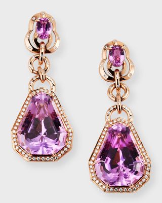 18K Rose Gold Kunzite, Pink Sapphire and Diamond Earrings