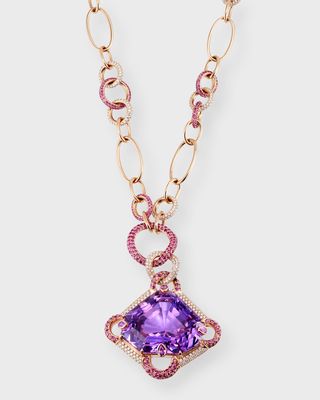 18K Rose Gold Kunzite Pink Sapphire and Diamond Necklace