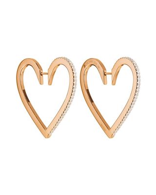 18k Rose Gold Large Diamond Heart Hoop Earrings