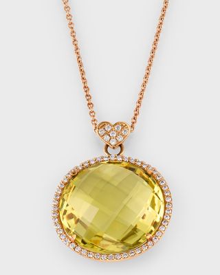 18K Rose Gold Lemon Quartz and Diamond Pendant Necklace with Heart Bail
