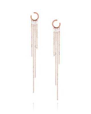 18k Rose Gold Mini Hoop & Diamond Baguette Fringe Earrings