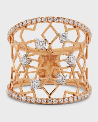 18K Rose Gold Moresca Ring with Diamonds, Size 7.25