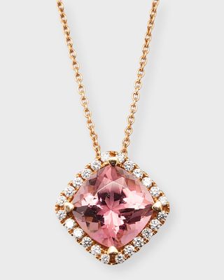 18K Rose Gold Pink Tourmaline Pendant with Diamonds