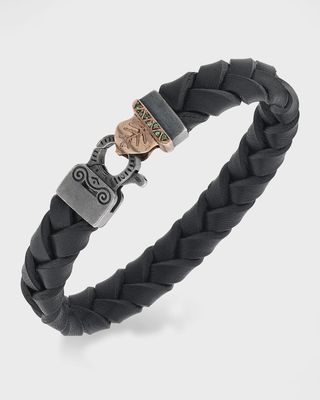 18K Rose Gold Plated and Oxidized Silver Bracelet with Black Genuine Leather and Tsavorite