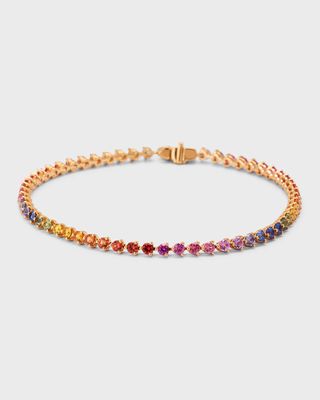 18K Rose Gold Rainbow Sapphire 3-Prong Tennis Bracelet