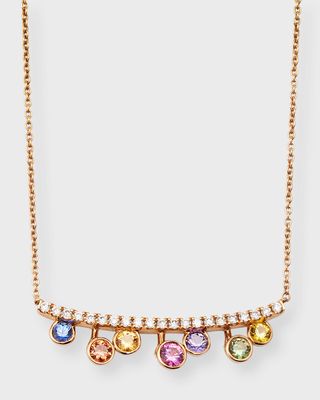 18K Rose Gold Rainbow Sapphire Bar Necklace with Diamonds