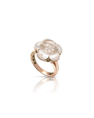 18k Rose Gold Rock Crystal Floral Ring with Diamonds
