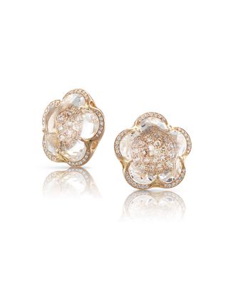 18k Rose Gold Rock Crystal Floral Stud Earrings with Diamonds