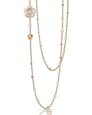 18k Rose Gold Rock Crystal Flower Necklace with Diamonds, 40"L
